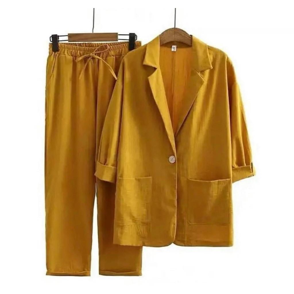 Setelan Blazer Wanita - Rami Set 2in1 - One set Terbaru - Setelan Wanita Kekinian - Outfit Korean Style - Setelan Crinkle Airflow