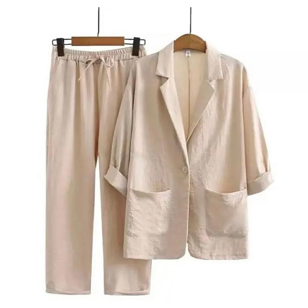 Setelan Blazer Wanita - Rami Set 2in1 - One set Terbaru - Setelan Wanita Kekinian - Outfit Korean Style - Setelan Crinkle Airflow