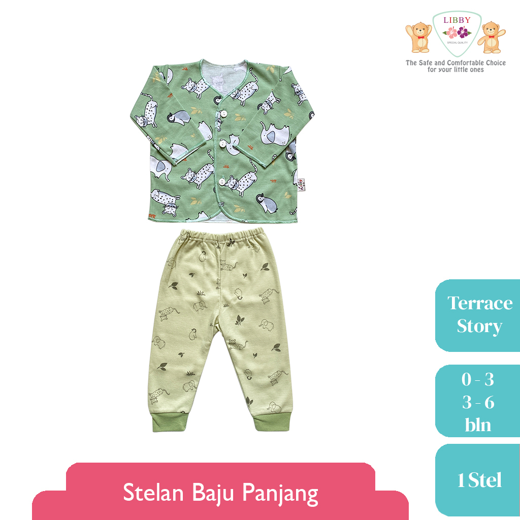 Baju Bayi Anak Setelan Panjang Kancing Depan Newborn 0-6 Bulan LIBBY Terrace Story(1 stel)