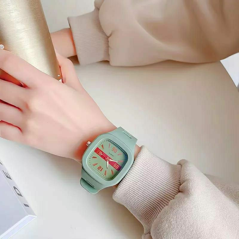 New Jam Tangan Pria Wanita Analog Rubber Strap Halus Functional Kasual Terlaris