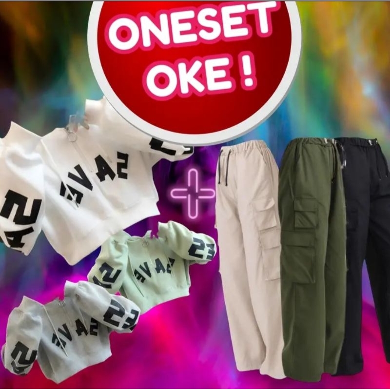 ALU • ONE SET OKE SAVE CROP ZIPPER HOODIE + VHELO MULTI POCKET CARGO PANTS