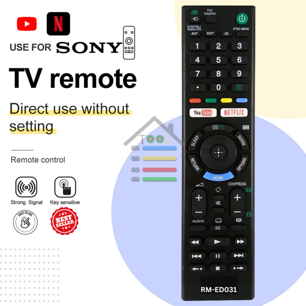 REMOTE TV LED SONY BRAVIA SMART TV NETFLIX YOUTUBE MULTI UNIVERSAL ED031 NETFLIX