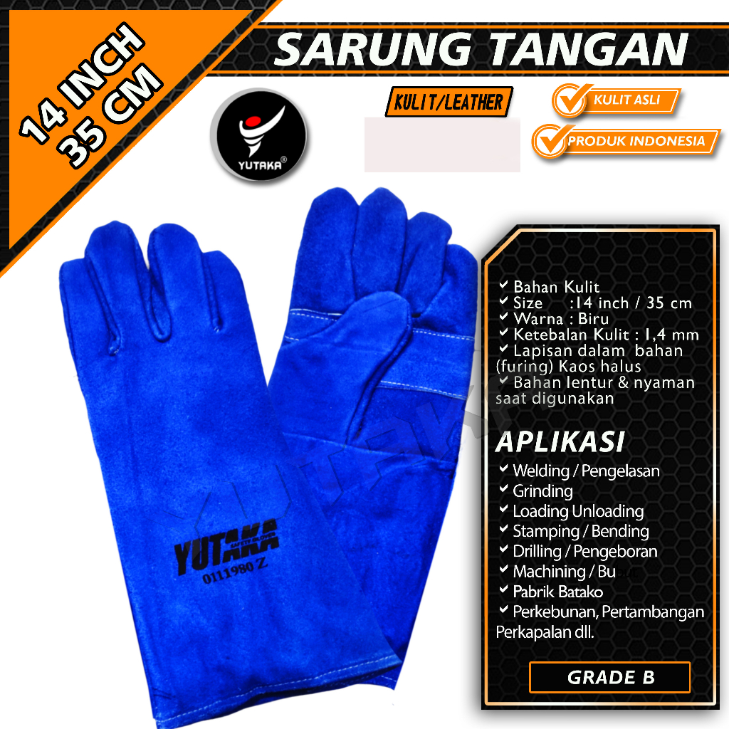 SARUNG TANGAN LAS YUTAKA 14 INCH BIRU