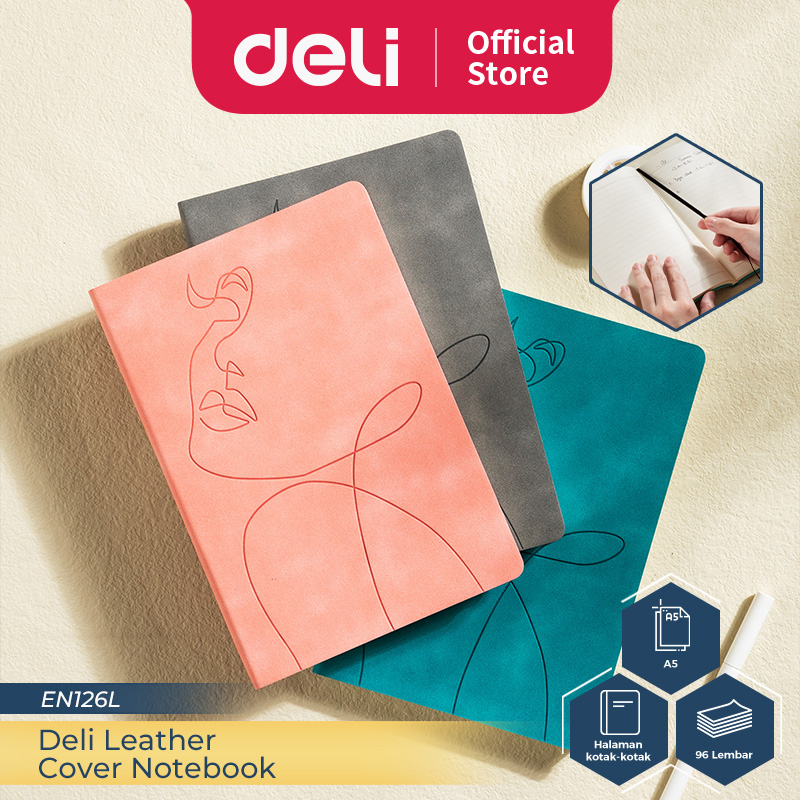 

Deli Leather Cover Notebook / Buku Catatan / Agenda Sampul Kulit A5 96 Lembar Soft Cover Corak Elegan EN126L