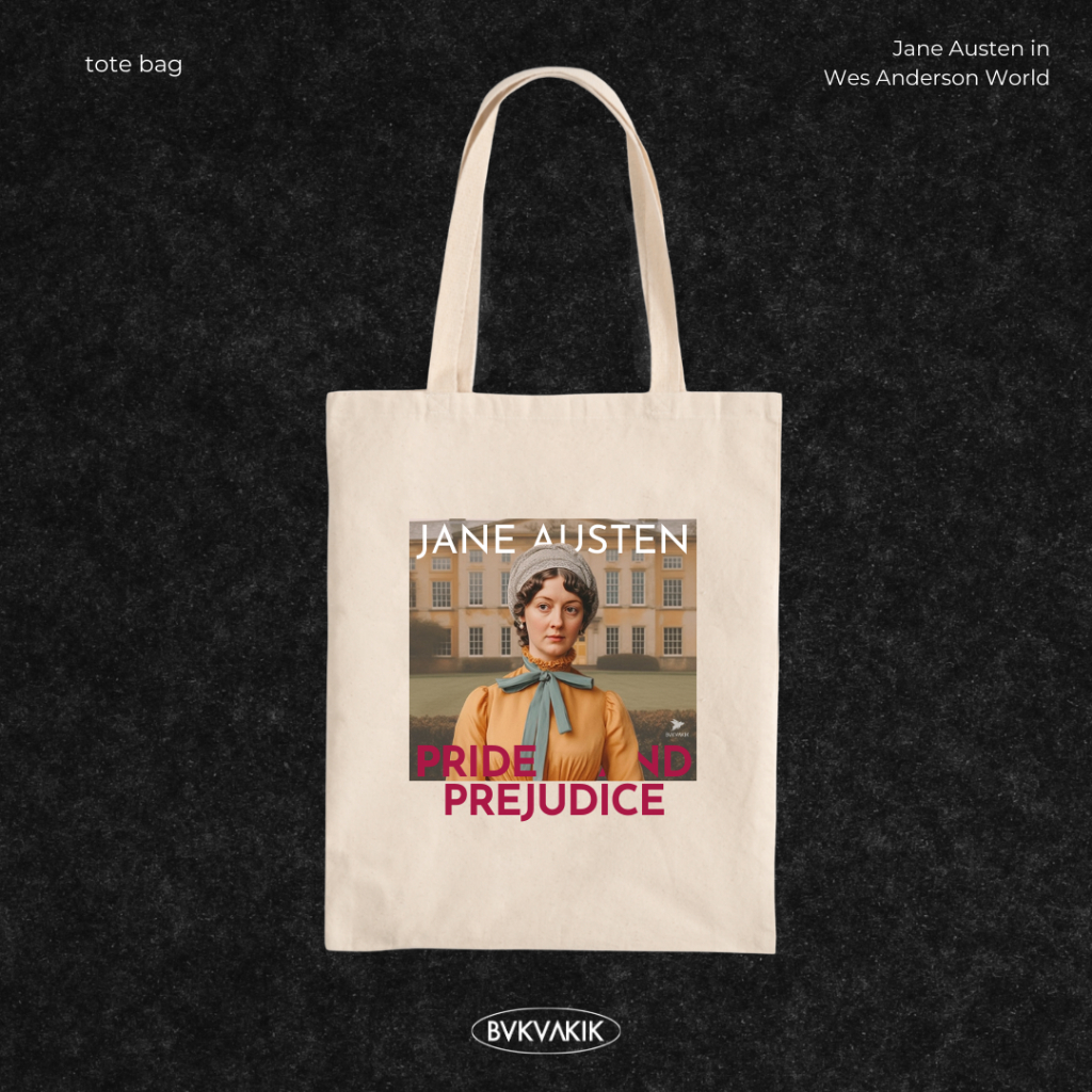 Tote Bag Jane Austen in Wes Anderson World