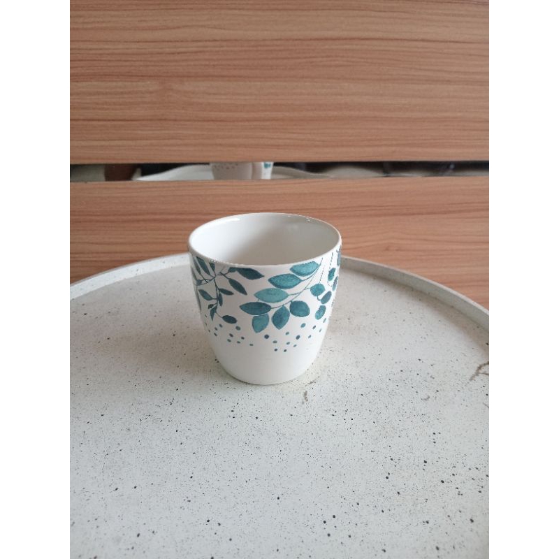 Gelas Keramik Porselen Gelas Minum Motif Daun Biru