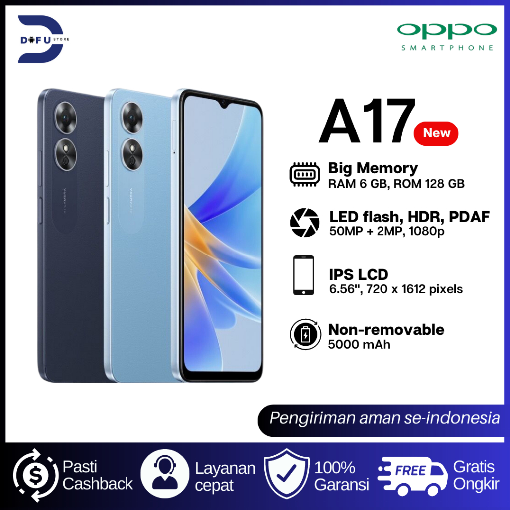 OPPO A17 RAM 4GB/64GB &amp; 6GB/128GB [5000 mAh, AI Camera 50 MP, Garansi 1 Year]