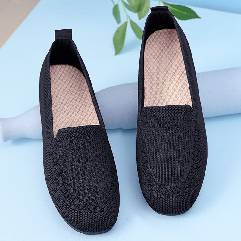 SHOEGALLERY &quot;FREE BOX&quot; LV0248 Sepatu Flatshoes Wanita Import Flatshoes Wanita Sepatu Sport Wanita Tanpa Tali Sepatu Rajut Hitam Wanita Sepatu Flyknit Wanita Import Fashion