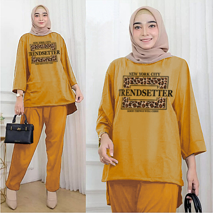 RILLO - ONESET WANITA OVERSIZE BABYTERRY TRENDSETTER ATASAN DAN CELANA / SETELAN TUNIK LD 120 CM