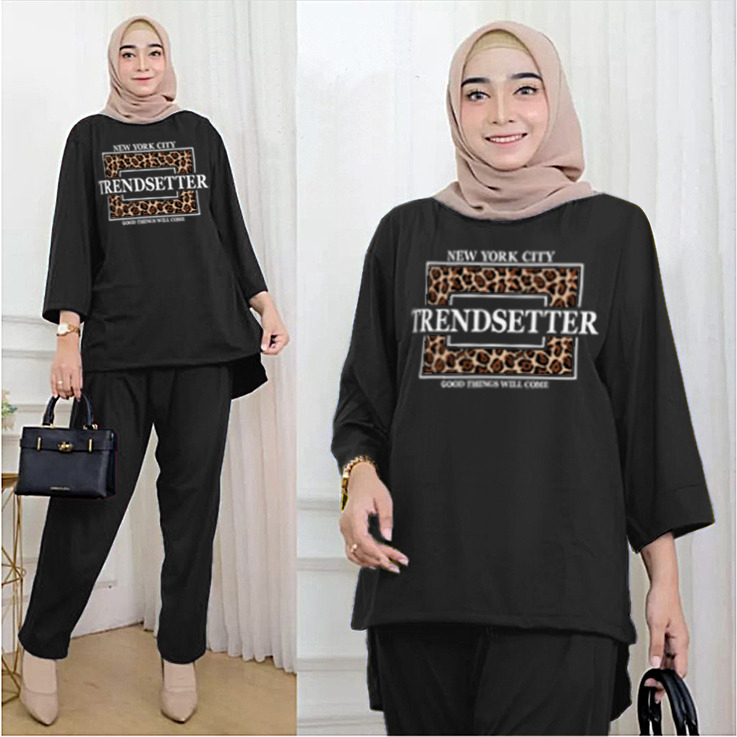 RILLO - ONESET WANITA OVERSIZE BABYTERRY TRENDSETTER ATASAN DAN CELANA / SETELAN TUNIK LD 120 CM