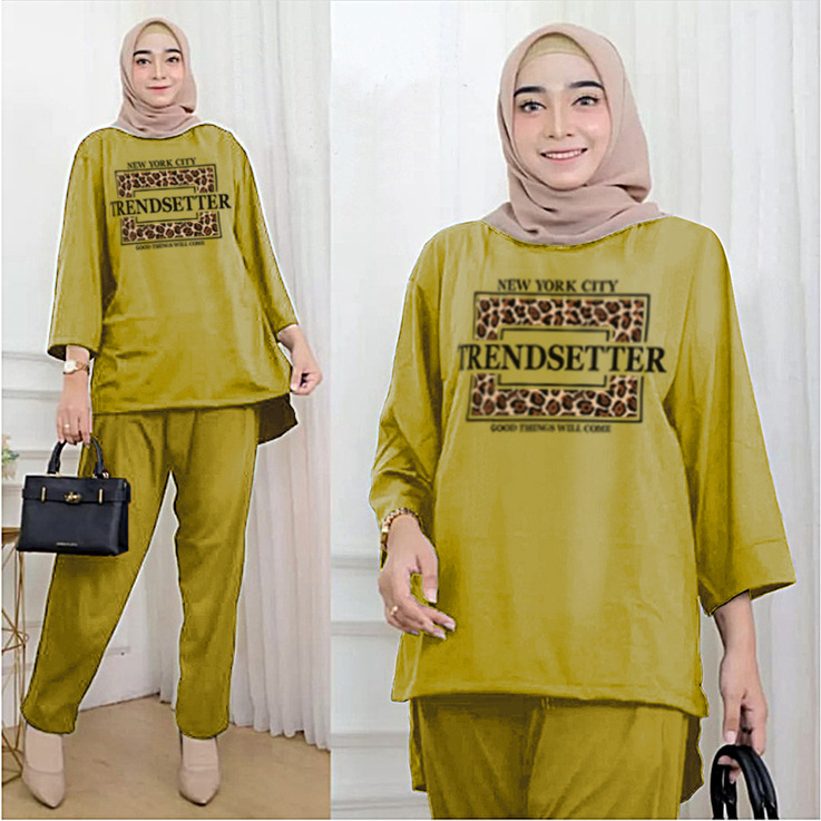 RILLO - ONESET WANITA OVERSIZE BABYTERRY TRENDSETTER ATASAN DAN CELANA / SETELAN TUNIK LD 120 CM