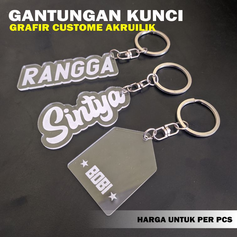 Gantungan Kunci Nama | Logo Akrilik Custom Ukir Laser