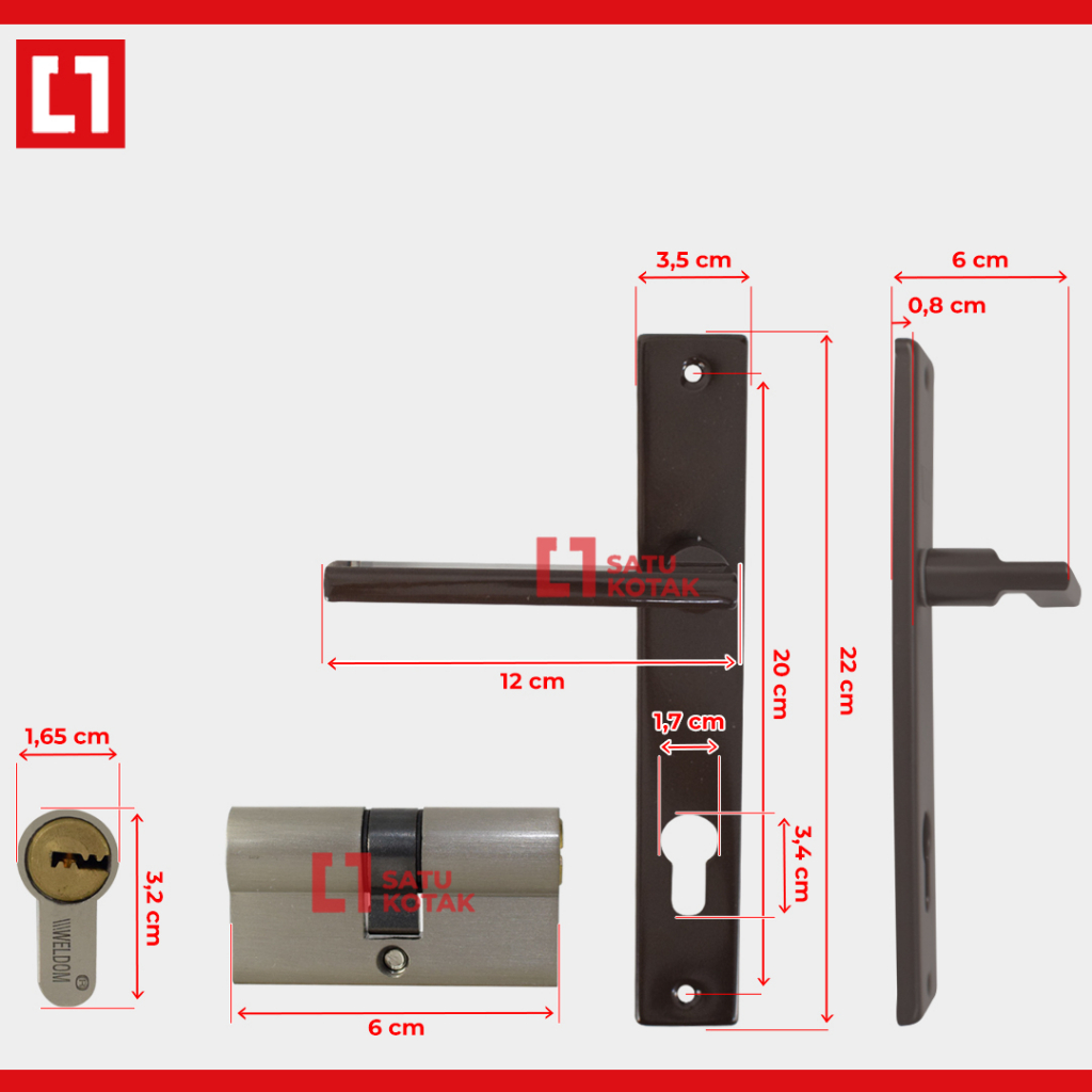 Handle Kunci Gagang Kotak Segi Pintu Swing Aluminium 1 Set - Weldom