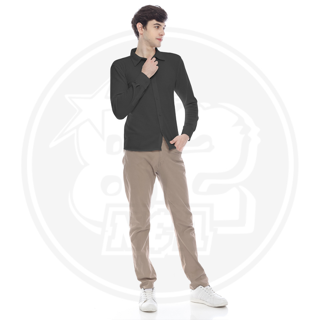 kemeja Waffle Pria Lengan Panjang Kmeja Cowo Cowok Original N82