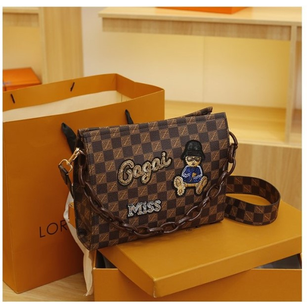 BJ61205 - SQUARE/FLOWER BROWN TAS JINJING HANDBAG SLEMPANG WANITA FASHION KOREA CHINA IMPORT MODIS ELEGAN TERMURAH TERLARIS TERBARU BAGSTORE JAKARTA TAS BATAM ZCJ1205