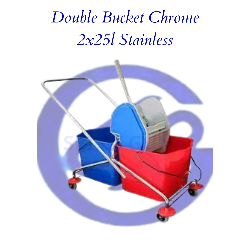 Double Bucket Chrome 2X25 L with Blue Plastic Wringer CN
