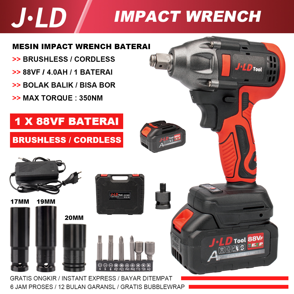 JLD mesin bor impact baterai 88VF impact wrench brushless bolak balik 13mm impek pembuka baut impek 