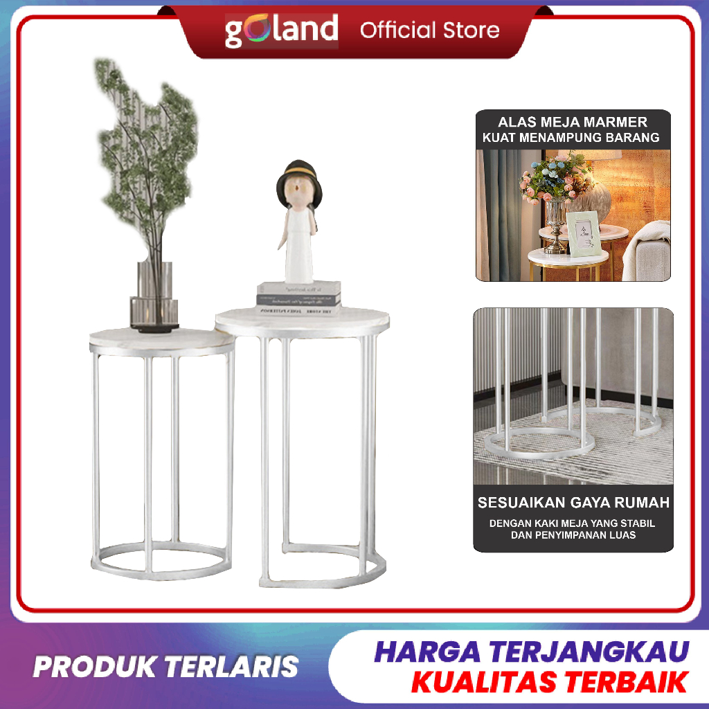 Goland Meja Double Coffee Marmer White Mewah Serbaguna