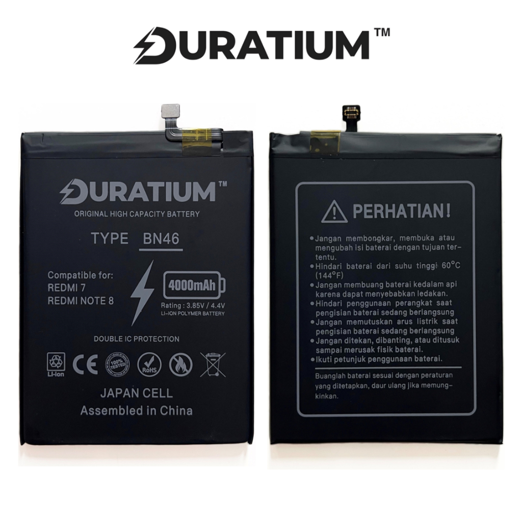 Baterai Duratium Xiaomi Redmi 7 / Redmi Note 8 / Redmi Note 6 BN46 BN 46 4000 mAh Original Batre Batrai Battery HP