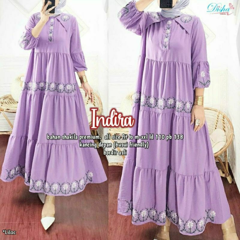 Indira Maxy, GAMIS WANITA MUSLIM CANTIK MODIS FIT XXL LD 110 BAHAN SHAKILA PREMIUM MIX BORDIR KANCING BUSUI TERMURAH TERLARIS OOTD