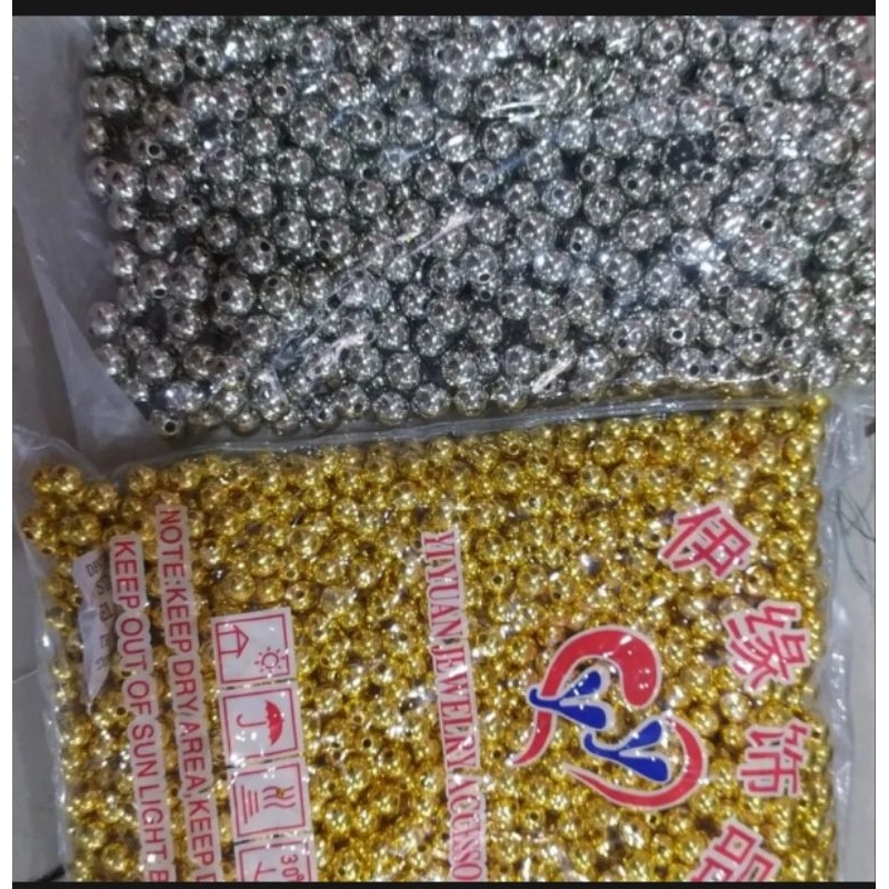 1PON MOTE MUTIARA 8MM WARNA GOLD / SILVER KUALITAS SUPER MENGKILAP