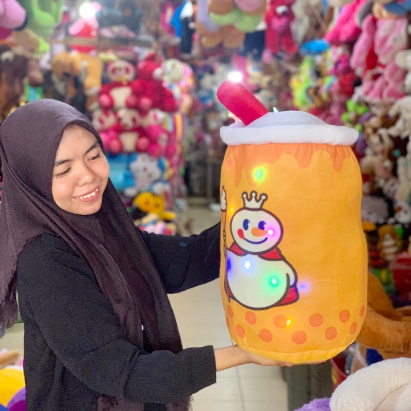 Boba Mixue  LED jumbo Lucu halus dan lembut Bantal Boba Mixue LED boba milk tea