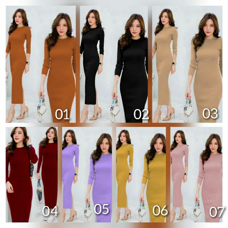 BAJU DRESS RAJUT POLOS PANJANG