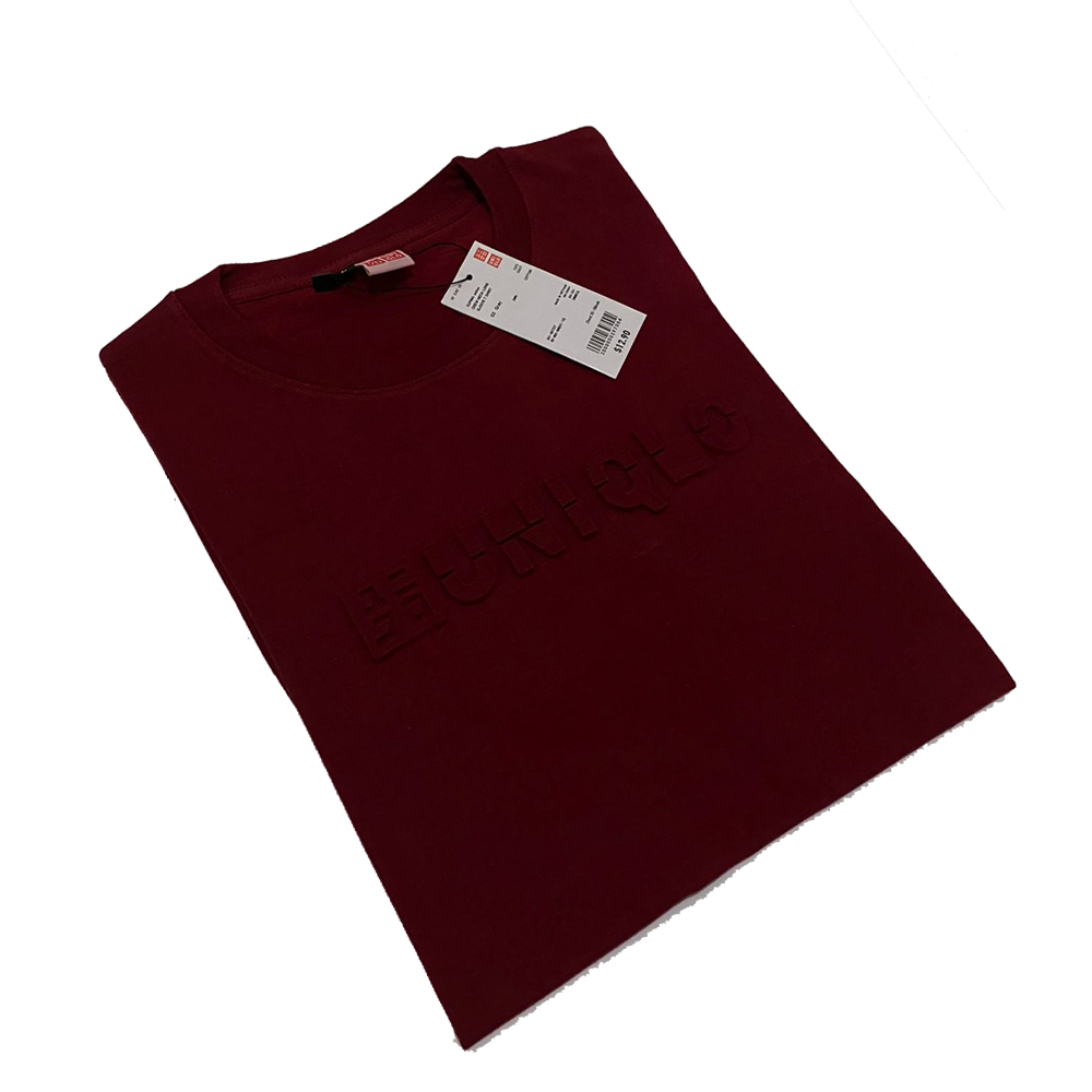 TSHIRT KAOS UNIQLO EMBOS MAROON SABLON TIMBUL PREMIUM QUALITY