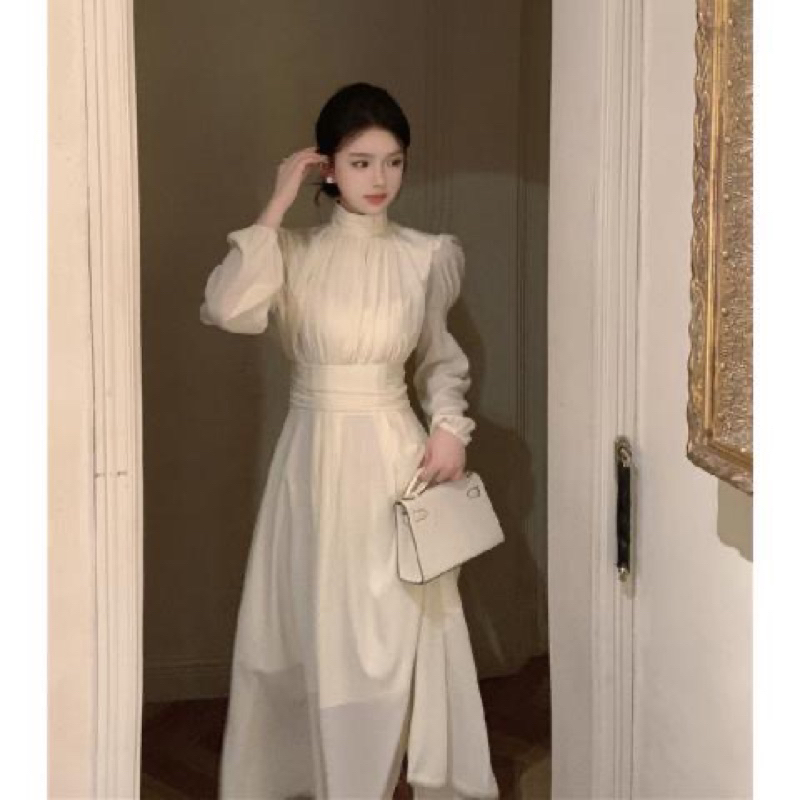 [ Retro Series ] Turtle Neck High Waist Korean Chiffon Retro Dress ( Dress Sifon Korea Leher Kura Kura )