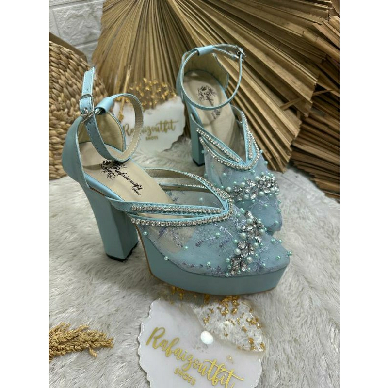 Sepatu wedding pesta Cantik Ayuni Babyblue Hak 12 cm