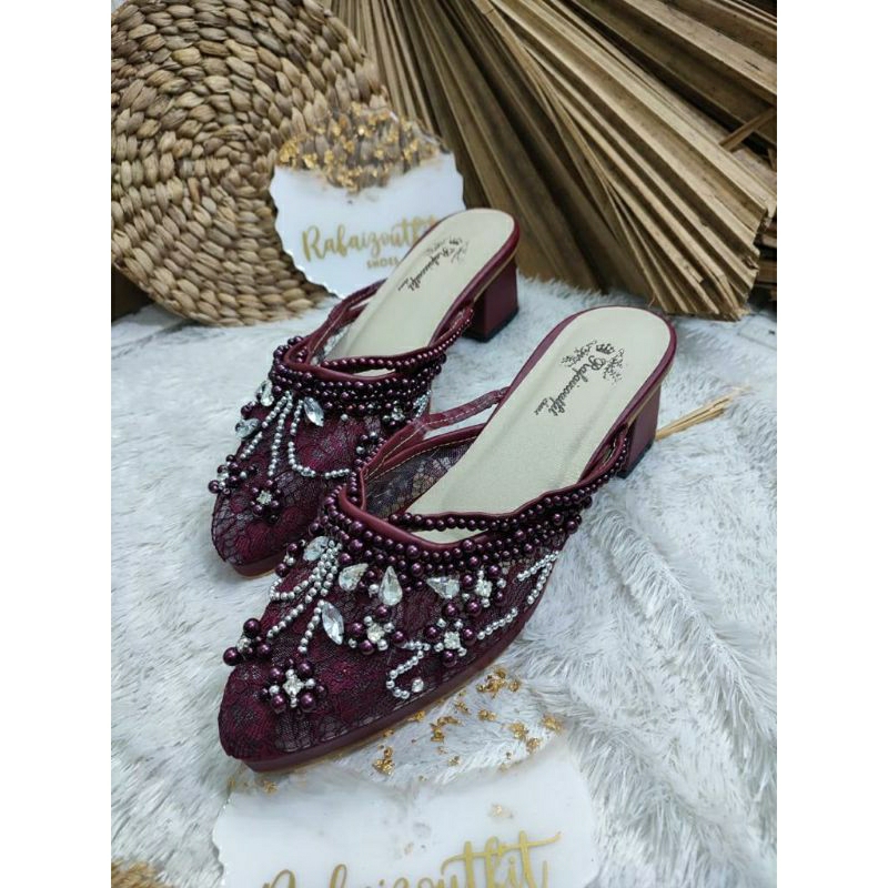 Sepatu wedding pesta Cantik Melani Burgundy 5cm tahu