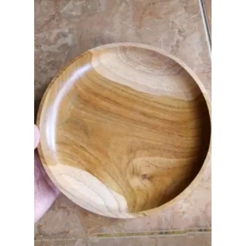 piring kayu jati, piring saji kayu jati, piring makan kayu jati. ukuran 20cm