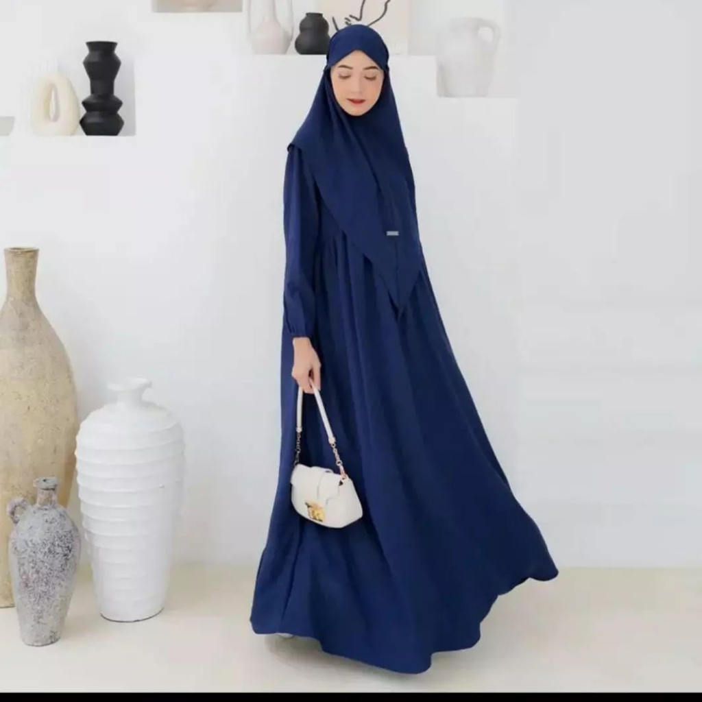 Gamis Maryam syari + Krudung / Dress Polos  Size L &amp; XL Pakaian wanita muslim / gamis cringkle busui / Baju muslim wanita 2023