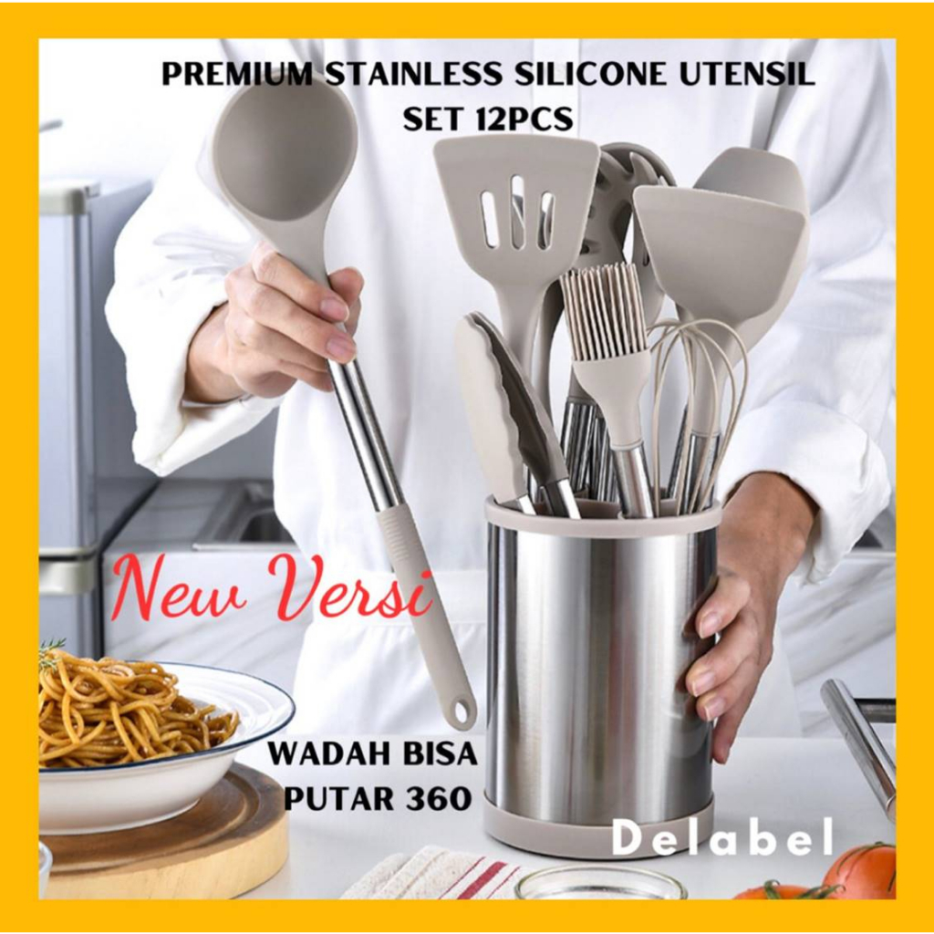 SPATULA PREMIUM Set 12Pcs PUTAR 360/ SUTIL Silikon Alat Masak UTENSIL PREMIUM KITCHEN FULL SET
