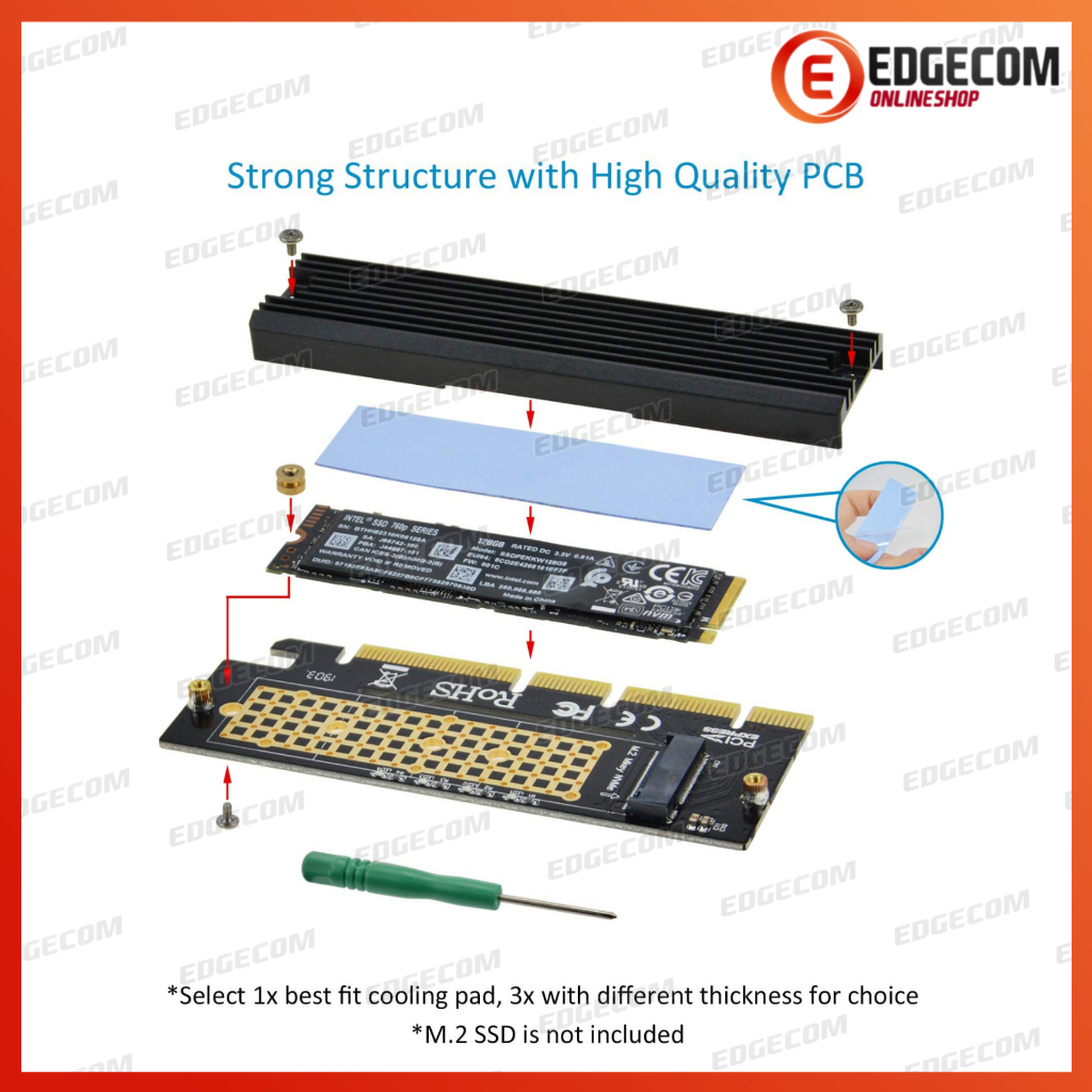 PCIE PCI EXPRESS X16 NVME M.2 SSD Expansion Card + Heat Sink