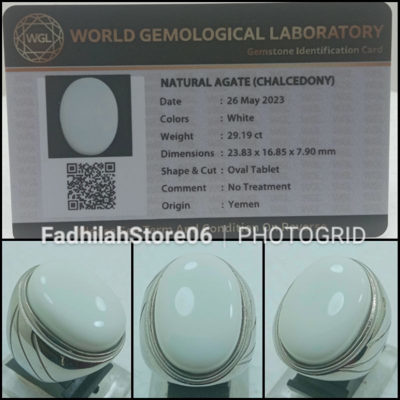 Cincin Tittanium Natural Batu Akik Yaman Abyad Putih Susu Big Size + Memo Lab