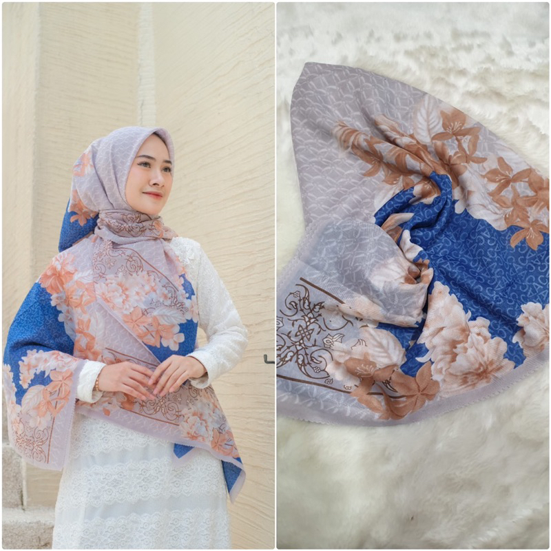 Hijab Segiempat Voal Printing kayla / Kerudung motif printing / Hijab motif premium / Dior scarf