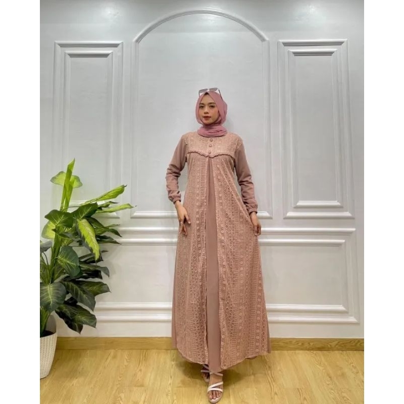 Gamis Brokat Mix Ceruty Premium