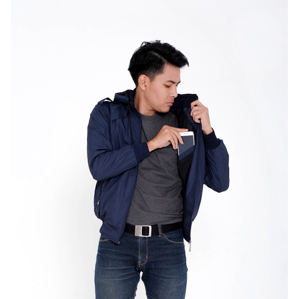 Justrue Jaket Parasut Pria Polos Waterproof Navy