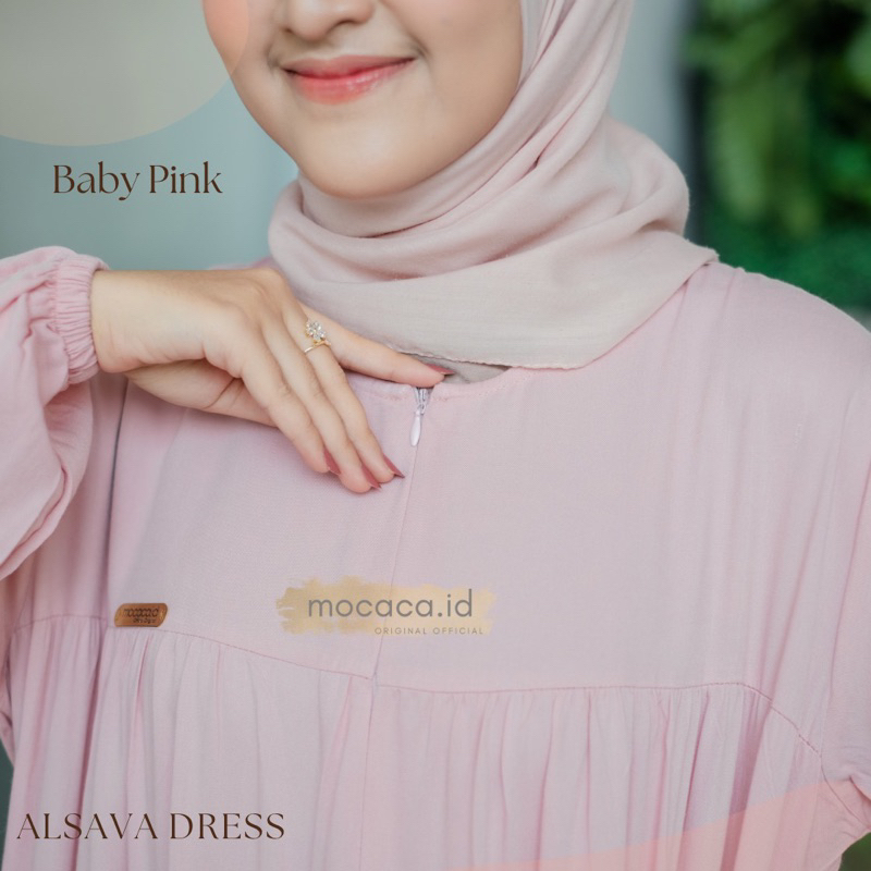Adeva Dress 7 Susun Sleting depan Busui rayon twill premium babypink baby pink soft lembut adem bisa gosend bandung ad saku kanan super flowy