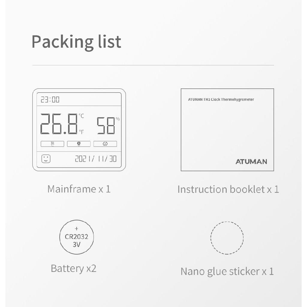 ATUMAN DUKA TH1 Clock Thermohygrometer - Jam Digital dengan Termometer