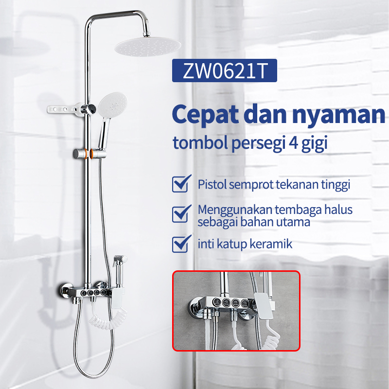 Shower Kamar Mandi 4 Dalam 1 Set Dengan Faucet Sprayer / shower set kamar mandi panas dingin