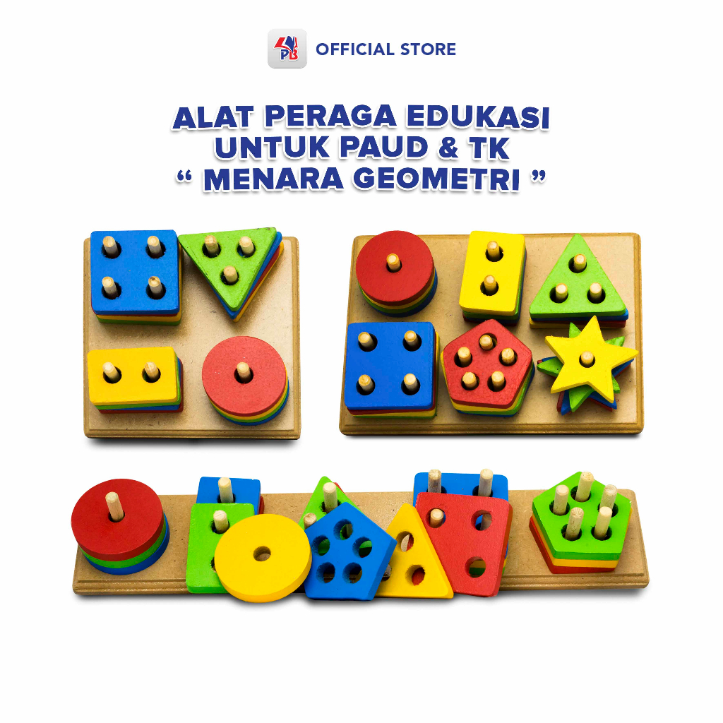 Mainan Edukasi Balok Kayu Menara Geometri Isi 4 5 Dan 6 / Puzzle Anak Balok Susun Untuk Anak / UD BA