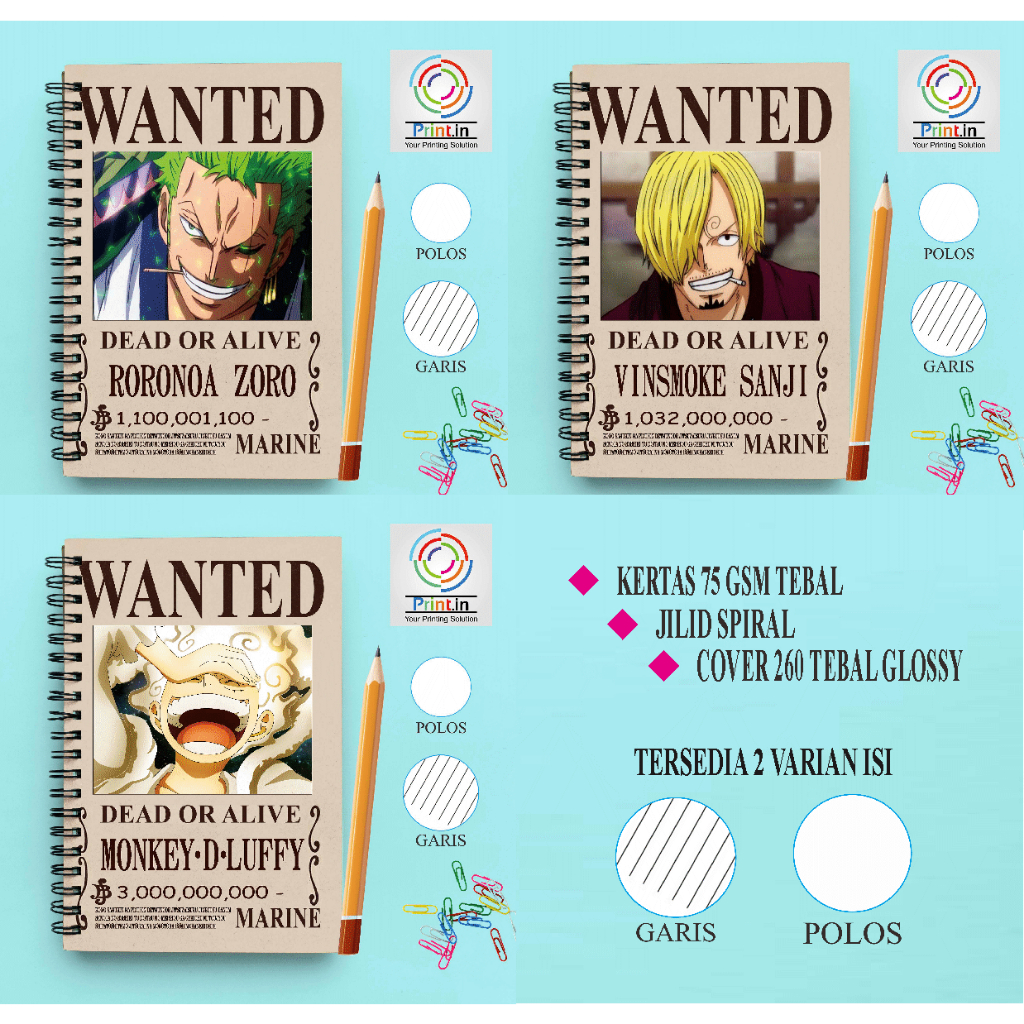 

Spiral Notebook Trio Monster One piece mugiwara Softcover