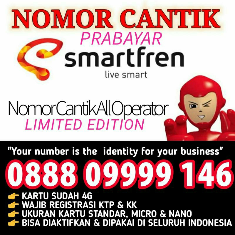 NOMOR CANTIK SMARTFREN TRIPLE KWARTET 0888  09999  146 4G LTE