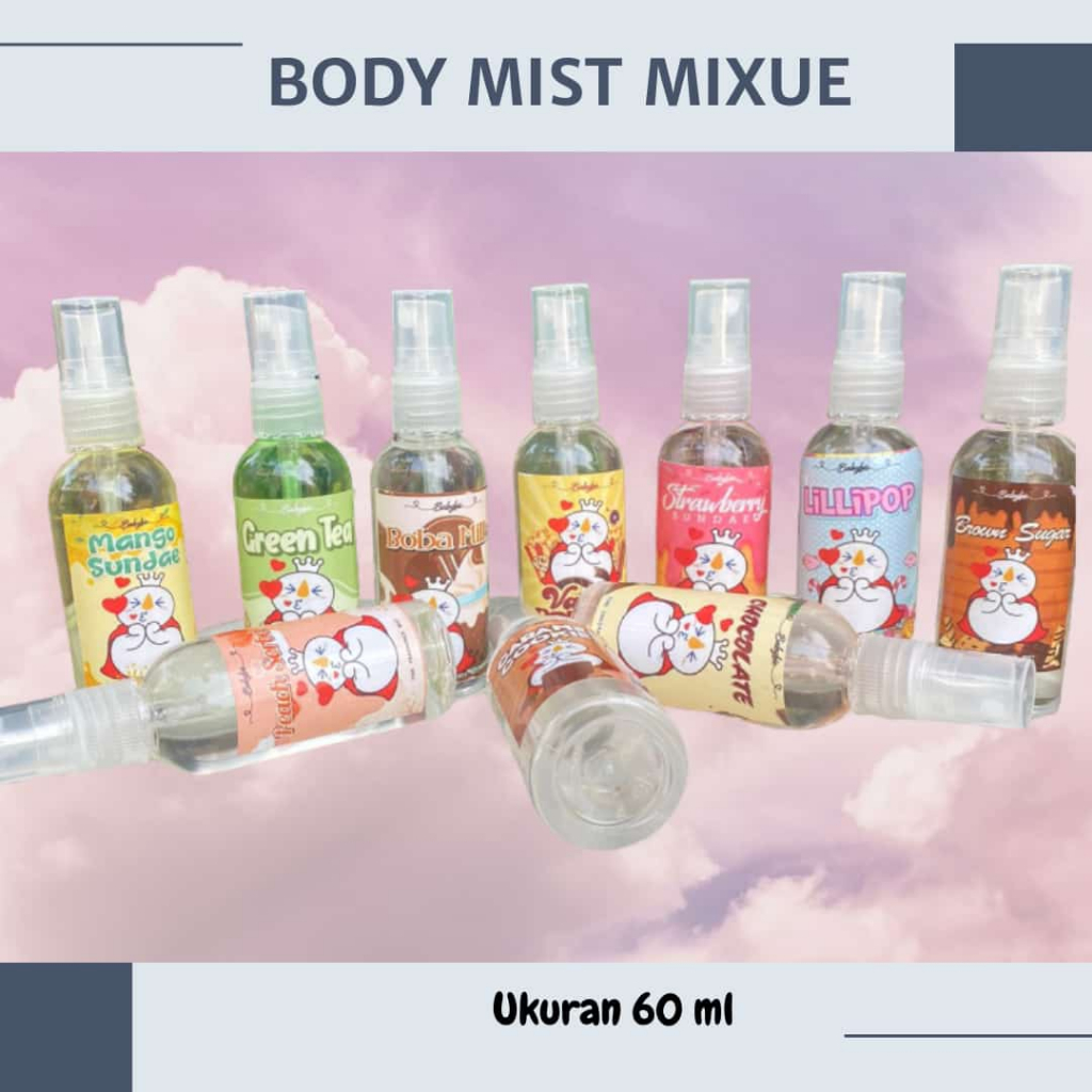 BODY MIST MIXU3 PARFUM UKURAN 60 ML TAHAN LAMA AWET SEHARIAN KEMASAN BOTOL PLASTIK