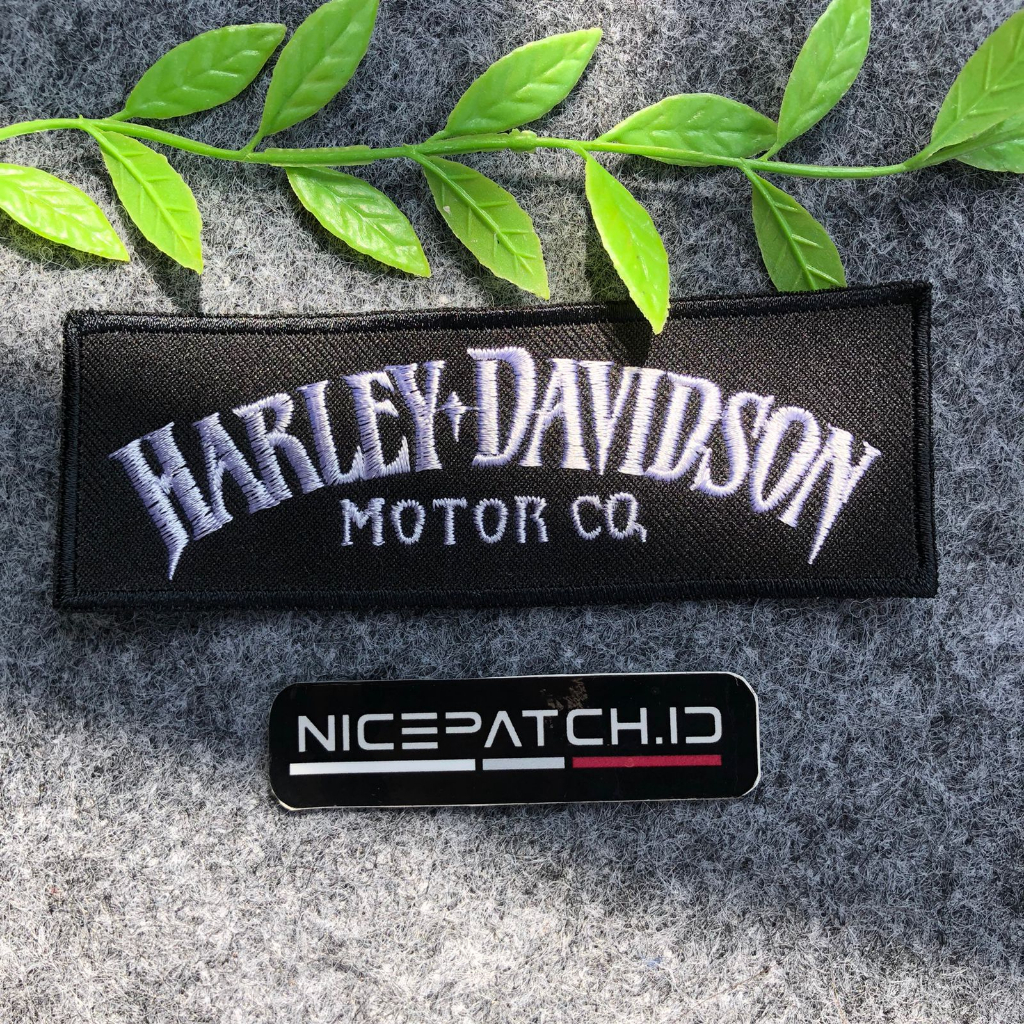 Patch HD Harley-Davidson Box Black White Emblem Aksesoris Topi Rompi Jaket Tas Parka Denim DLL