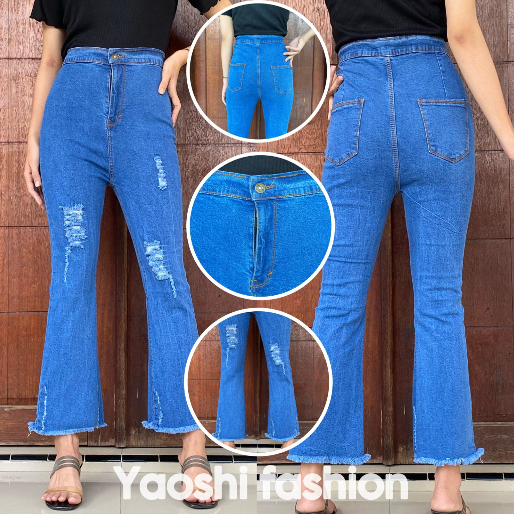 YAOSHI - CELANA JEANS PANJANG WANITA - JEANS CUTBRAY RIPPET  HIGH WAIST CUTBRAY RAWIS VIRAL KEKINIAN 2023