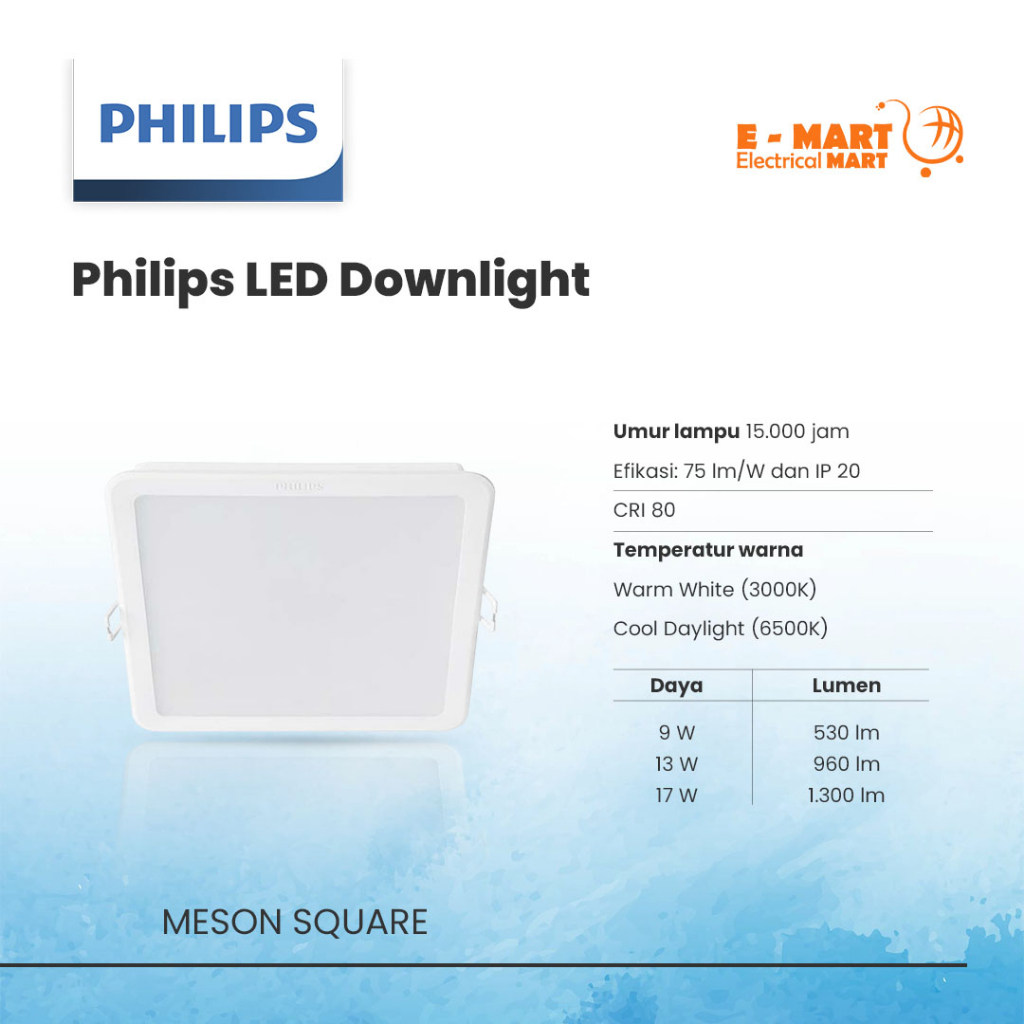 PHILIPS MESON PANEL LED IB 9 WATT Putih / Lampu Downlight IB KOTAK