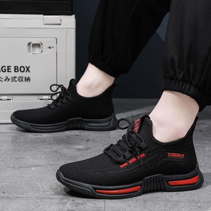 Sepatu Casual Pria/Sepatu Olahraga Bahan Rajut Yiberly 2010 Hitam